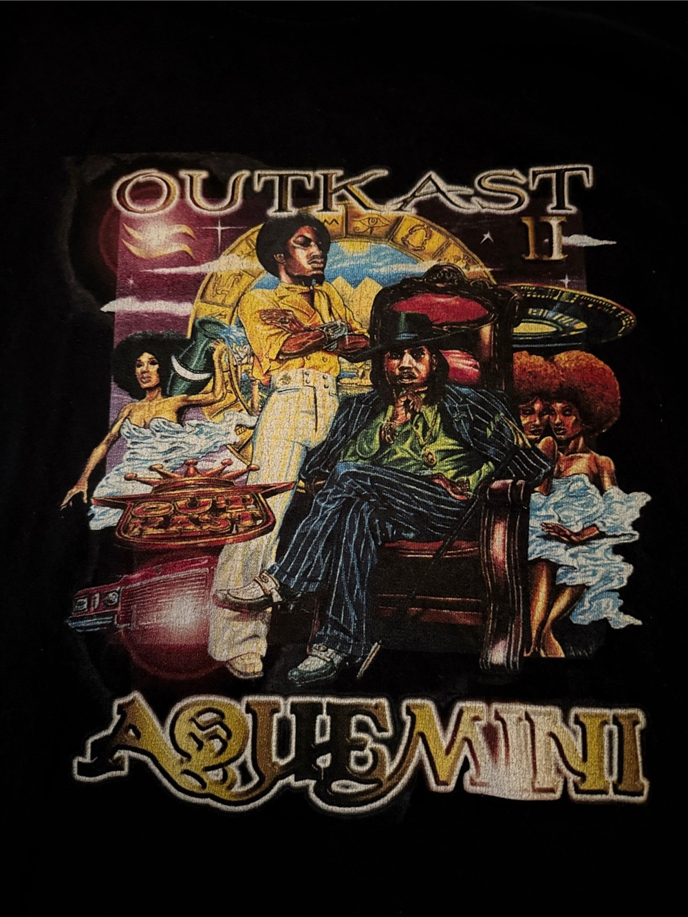 OutKast Aquemini Graphic Vintage Tee — Black with Multicolor Print